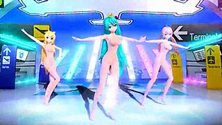 Hatsune Miku, Rin, and Luka expose big tits and ass in full nude mod