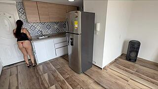 Beautiful BBW secretary Jennie in shorts fucks locksmith, but he can't afford her big natural tits and piercing