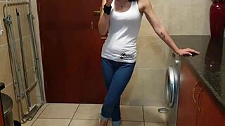Pisswhore Strips and Pees in Tight Jeans!