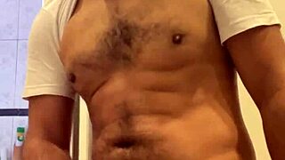 Young man masturbating alone