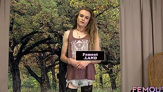 Tattooed Shemale Newcomer Strokes Her Shaft in Debut Scene