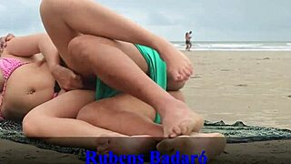 Disguised couple fucks on beach sand secretly