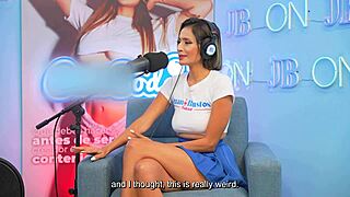 latina sex addict wets pussy with fuckmachine on podcast