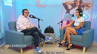 latina sex addict wets pussy with fuckmachine on podcast