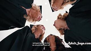 Adira Allure and friends get roughly gangbanged with huge cocks pounding their big tits and asses!