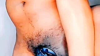 standing fuck while in chastity cage, huge buttplug in ass