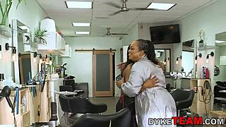 Hairdresser licks petite ebony in public spot