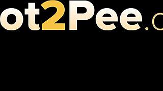 Hot Susan Ayn, dang, peein’ in public. Brunette relievin’ herself outdoors like crazy.