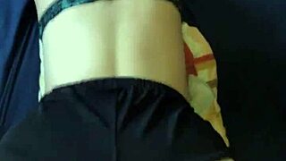 Real amateur fucks 18-year-old's perfect white ass in doggystyle without removing her shorts, bending her over for intense anal POV action.