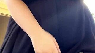 Alt milf neighbor smokes outside in thong