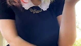 Alt milf neighbor smokes outside in thong