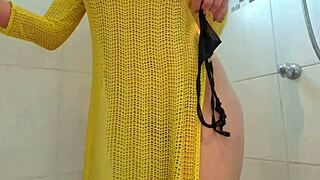 Latina girl masturbates in shower, rubbing breasts and showing ass