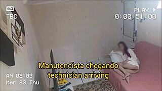 Redhead in uniform gets cum on ass from voyeur sex