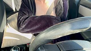 artemisia love flashes big tits in car