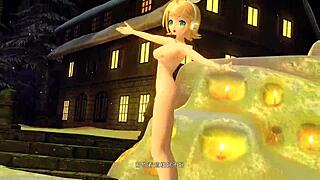 kagamine rin snowman project diva nude mod full nude mod with big tits and ass exposed in snow