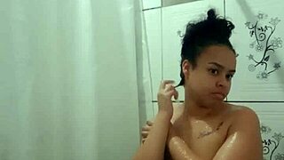 feeling so good fingering my tight latina pussy in the warm shower