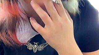 Alt milf neighbor smokes outside in thong