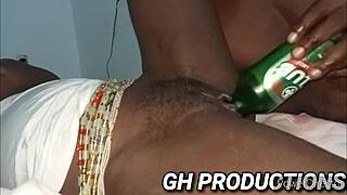 ebony babe spreads for club bottle insertion in pussy and ass