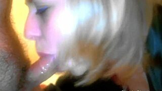 The shimmering blonde Italian milf gives a passionate blowjob.