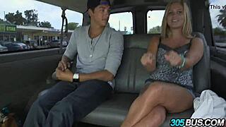 blonde with big natural tits gets a creampie in outdoor car action.