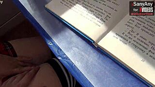 Risky handjob under the table during class with xsanyany