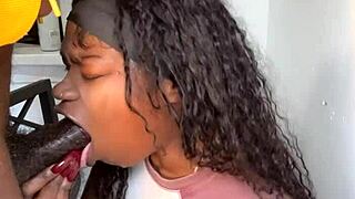 Keisha Minaj passionately sucks stepbrother's huge cock