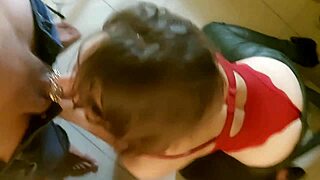 French amateur in red satin bodysuit doggystyle fuck