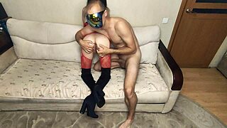 Convinced My Neighbor To Wear An Erotic Costume And Star In A Homemade Video With Skinny Milf Boobs And Ass.