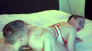 Perverted man pisses on lady's tits then fucks her ass