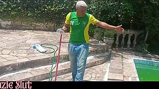 This guy cleaned my pool before sliding into my tight ass. Did he clean that too?