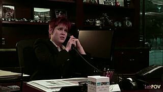 rude redhead boss takes her submissive lesbian employee by ramming her with a strapon