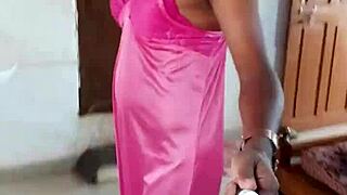 indian sexy cd lara dsouza in pink satin nighty 😈