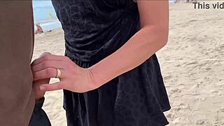Beach handjob turns public cum explosion