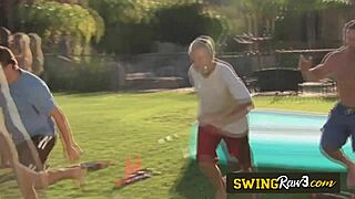 Softcore massages turn steamy between naked swapping swingers.