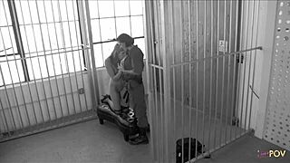 a frightened blonde prisoner finds comfort with a brunette warden using a strap-on and oral desire