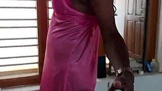 indian sexy cd lara dsouza in pink satin nighty 😈