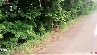 Does the big black cock humiliate the cuckold's wife in the public woods?