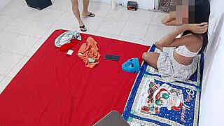 Brunette babes prepare for homemade porn scene in Spanish