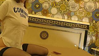 hot tight pussy skinny redhead braless and no panties on the bed gets bored and ignored in black stockings