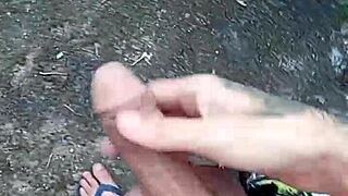 Blonde skinny girl gives blowjob in the backyard, getting milked hard!