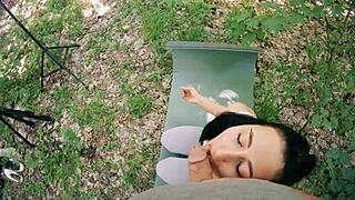 I'm obsessed with this ponytail brunette's moans during outdoor facial.