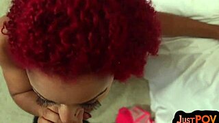 I watch this pierced and inked redhead suck and ride my cock in POV, talking dirty all the way