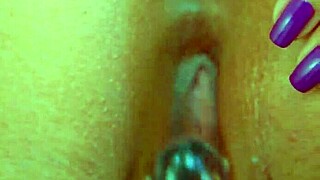 Desi Beauty's Glass Dildo Close-Up Masturbation