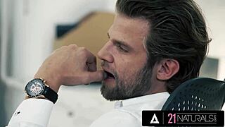 Hot brunette Alyssa Reece feels horny and engages in anal sex at the office