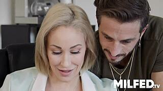 Touching step mom while she talks to dad