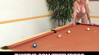 Sexy Blond Milf Stevie Shae Fingers Herself on Pool Table Dripping Orgasm