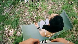 I'm obsessed with this ponytail brunette's moans during outdoor facial.