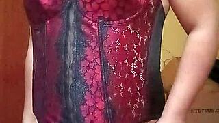 shirley dances sexy in her red-black corset, looking so hot