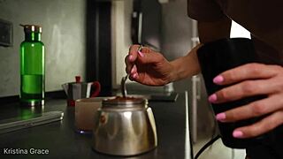 Kristina's early morning bathing with barefoot feet