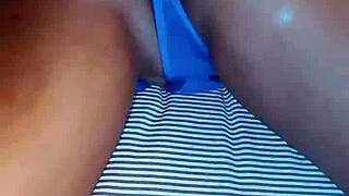 Heading to bed in blue lingerie for some self-touching